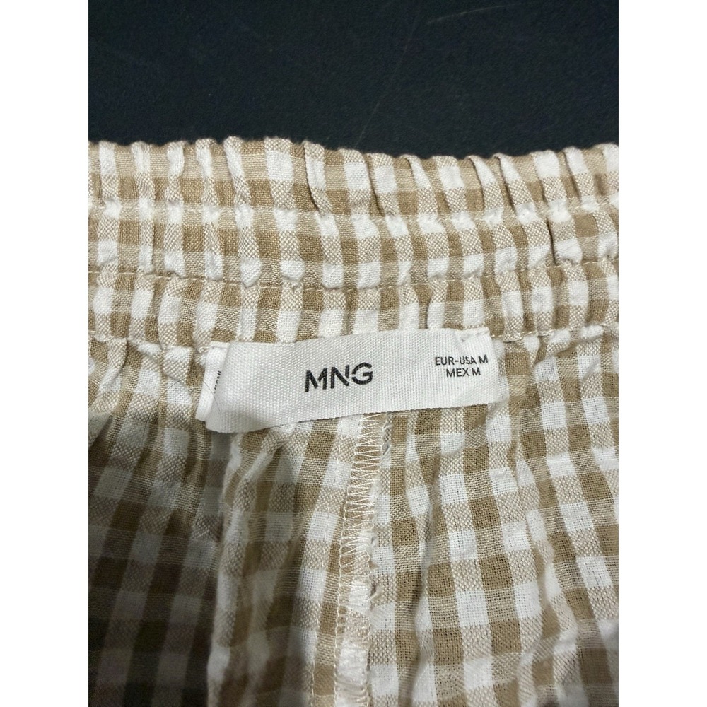 MNG Tan Brown Gingham Checkered Lounge Wide Leg Pants Women's Size M 100% Cotton - Picture 8 of 11